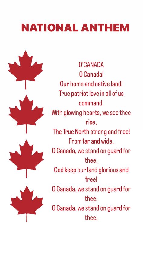 O’Canada O Canada Lyrics, National Songs, Oh Canada, Esl Classroom, O Canada, True North, Canada Day, National Anthem, Travel Decor