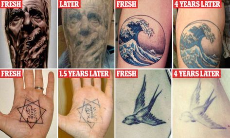 BoredPanda users show tattoos faded in SHOCKING photos Faded Tattoos Before And After, Small Wave Tattoo, Faded Tattoo, Palm Tattoos, Photos People, Magic Tattoo, Inspiration Tattoo, Tattoo Fails, Tattoos For Black Skin