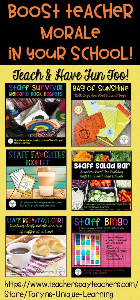 Staff Involvement Ideas, Staff Member Of The Month Ideas, Sunshine Club Back To School, How To Boost Teacher Morale At School, Boosting Teacher Staff Morale, Teacher Get Together Ideas, Staff Reinforcement Ideas, New Year Staff Appreciation, Faculty Fun Ideas