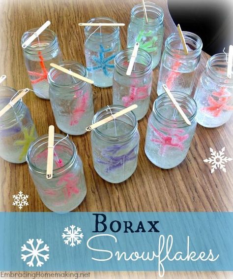 Borax Snowflakes, Bake Halloween, Winter Preschool, Navidad Diy, Christmas Ornaments Homemade, Winter Fun, Christmas Crafts For Kids, Winter Crafts, Homemade Christmas