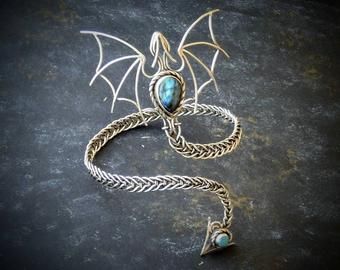 Unique wire wrap and metalsmith jewelry Dragon by NastivaJewelry Wire Dragon Pendant, Fantasy Wire Jewelry, Wire Dragon, Wire Wrapped Dragon, Diy Jewelry Tools, Fantasy Wire, Metalsmith Jewelry, Fairy Tale Jewelry, Wire Jewelry Patterns