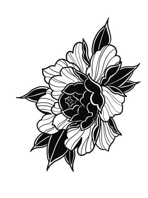 Black Flower Tattoo Design, Black Flower Tattoo, Traditional Tattoo Black And White, Black Flowers Tattoo, Japanese Flower Tattoo, Traditional Tattoo Flowers, Tattoo Filler, Tattoo Traditional, Old School Tattoo Designs