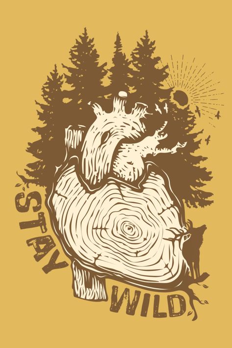 Wanderlust Heart Stay Wild Outdoor Adventure Mountain Illustration Art, Vintage Hiking Aesthetic, Camping Illustration Art, Appalachian Aesthetic, Wilderness Illustration, Adventure Graphic Design, Camp Tshirt Designs, Hiking Illustration, Hike Aesthetic