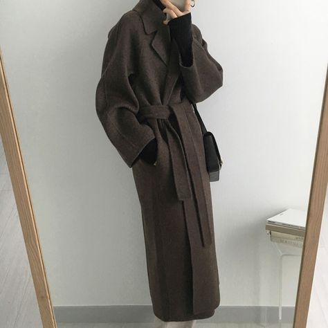 Women's Elegant Long Wool Coat Solid Color Long Sleeve Chic – Frimunt Clothing Co. Cashmere Coat Women, French Chic Fashion, Korean Fashion Black, Woolen Coat Woman, Chic Outerwear, Long Skirt Fashion, Lazy Style, Long Black Coat, Coat Women Fashion