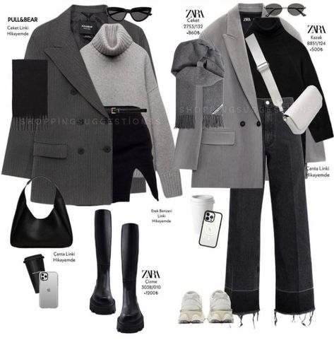 Zara Autumn Outfit, Gray Jacket Outfit, Winter Shopping Outfit, Grey Winter Outfit, Zara Winter Outfit, All Grey Outfit, Zara Fits, Hm Outfits, Gray Outfit