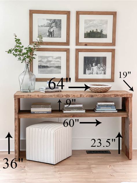 Behind Couch Console, Behind Sofa Console, Table Behind Sofa, Gallery Wall Tutorial, Console Table Behind Sofa, Couch Console, Diy Entryway Table, Reclaimed Wood Side Table, Rustic Entryway Table