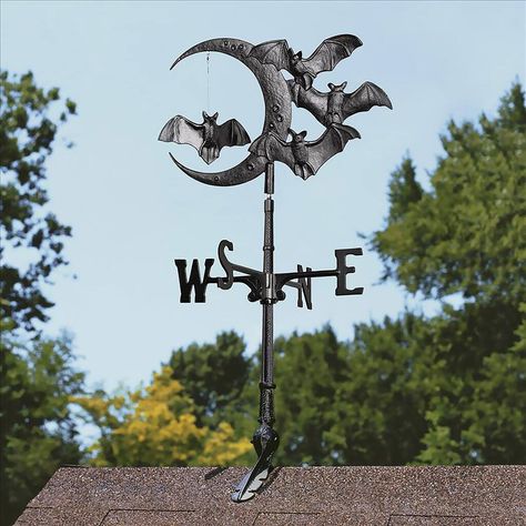 Design Toscano Roof Mount Crescent Moon Vampire Bats Metal Weathervane | Michaels Scarecrows For Garden, Vampire Bats, Outdoor Backdrops, Rooftop Design, Backdrop Frame, Vampire Bat, Wall Key Holder, Metal Wall Sculpture, Gothic Halloween