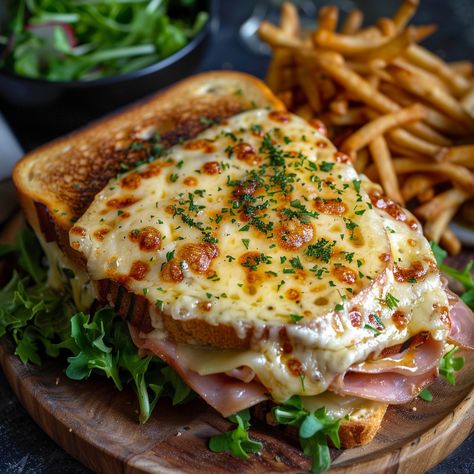 Italian Croque Monsieur 🧀🥪🍅 📋 Ingredients: - 8 slices of sandwich bread - 8 slices of cooked ham - 8 slices of mozzarella - 4 tomatoes, sliced - Fresh basil, chopped - Soft butter - Salt and pepper 🥣 Instructions: 1. Preheat your oven to 180°C (th. 6). 2. Lightly butter one side of each slice of sandwich bread. 3. On a slice of buttered sandwich bread, place a slice of ham, a slice of mozzarella, a few slices of tomatoes and chopped fresh basil. Season with salt and pepper. 4. Cover with a se... Oreo Stuffed Chocolate Chip Cookies, Cooked Ham, Creamy Mustard Sauce, Chicken Schnitzel, Gourmet Sandwiches, Breaded Chicken Breast, Think Food, Sandwich Bread, Daily Meals