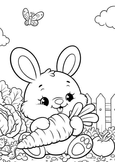 Joyful Rabbit - Free Coloring Page Kawaii Colouring Pages, Sketch Quotes, Ocean Coloring Pages, Free Kids Coloring Pages, Kids Coloring Pages, Bunny Coloring Pages, Free Coloring Sheets, Preschool Arts And Crafts, Detailed Coloring Pages