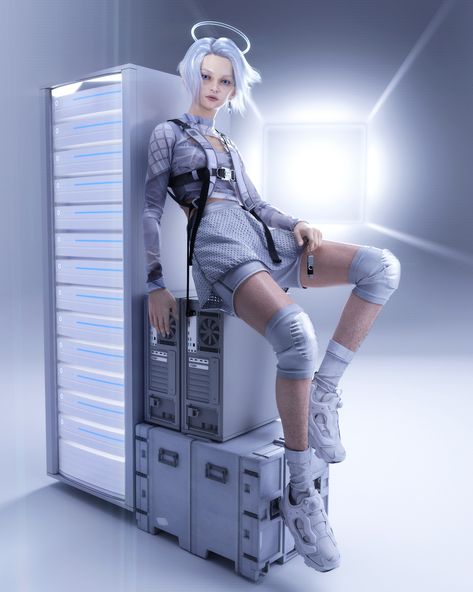 Monochrome Outfit Blue, Soft Techwear, Character Design Cyberpunk, Blue Grey Aesthetic, All Grey Outfit, Aesthetic Angelcore, Avatar Fashion, Techwear Outfits, Techwear Fashion