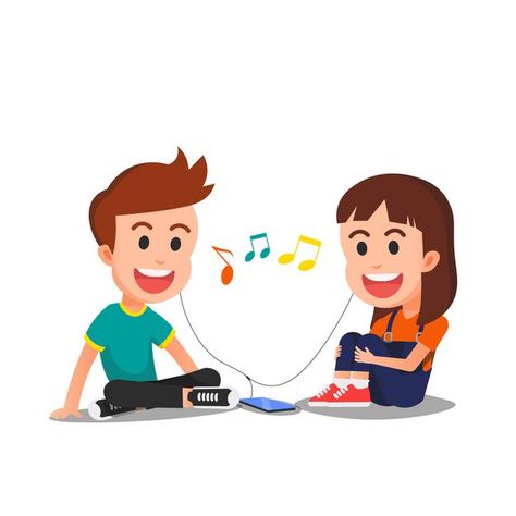 Two cute kids listening to music togethe... | Premium Vector #Freepik #vector #music Listening To Music Together, Girl Playing Violin, Hip Hop Girl, Music Together, Spiritual Music, Music Cartoon, Kids Doodles, Music Illustration, Happy Boy