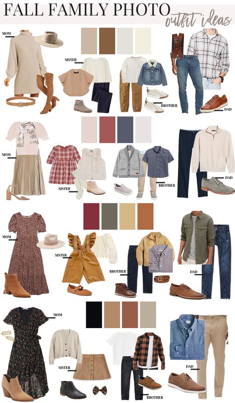 Fall Family Photo Style Guide, Photography Outfit Guide, Fall Family Pics Outfits Color Combos, Late Fall Family Photos Outfit Ideas, Fall Photo Color Palette, Fall Photoshoot Outfits Family 2022, Family Fall Pictures Outfits Neutral, Fall 2022 Family Photo Outfits, Family Outfits For Pictures Fall