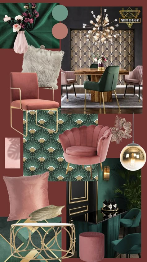 Art Deco Sitting Room Interior Design, 1920s Inspired Decor, Emerald Green Couch Color Schemes, Glam Art Deco Bedroom, Gatsby Living Room Interior Design, Great Gatsby Style Decor Interior Design, Art Deco Glam Living Room, 1920 Living Room Ideas, Art Deco Colour Palette Interiors