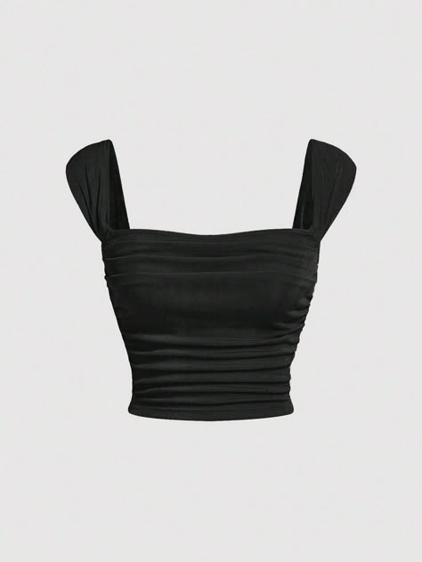 Wide Strap Top, Cute Shein Shirts, Shein Cute Tops, Cute Black Clothes, Black Top Outfits, Shein Crop Tops, Tops From Shein, Cropped Shein, Black Tops For Women