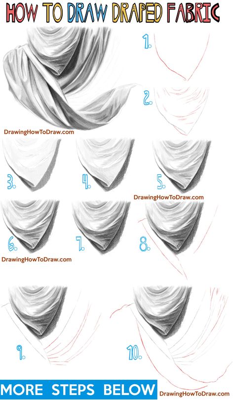 Drapery Drawing Tutorials, Fabric Sketch Drawings, How To Draw Silk, How To Draw Fabric Texture, How To Draw Fabric, Charchol Drawing, Fabric Drawing Tutorial, Draw Wrinkles, Drawing Drapery