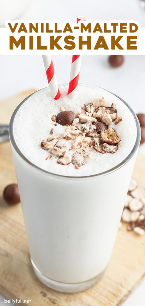 Malted Milk Shake Recipes, Soda Fountain Recipes, Homemade Vanilla Milkshake Recipe, Malt Milkshake Recipes, Best Vanilla Milkshake Recipe, Malts Recipes Milkshakes, How To Make A Vanilla Milkshake, Malted Milkshake, Malt Recipes Milkshakes