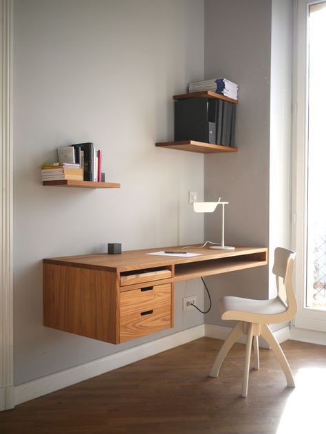 Wooden Study Table, Computer Table Design, Study Table Designs, Study Room Design, Study Room Decor, Simple Bedroom, Study Table, Decor Minimalist, Wooden Desk