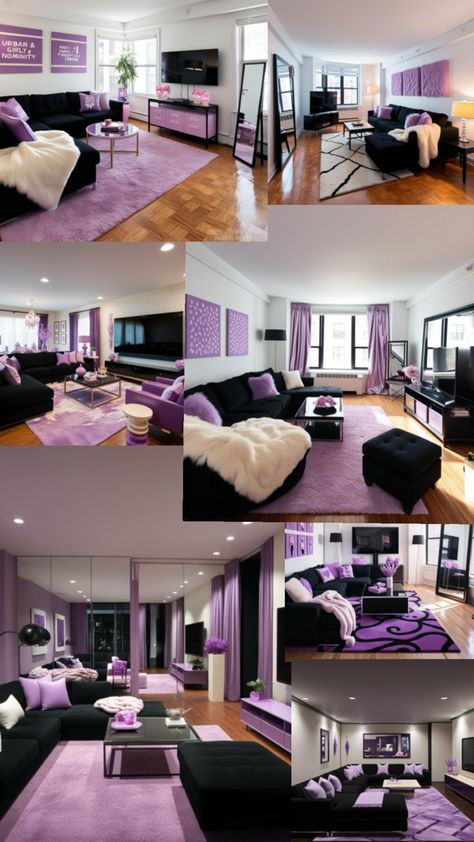 Living Room Designs Purple And Grey, Dark Grey And Purple Living Room, Black Grey And Purple Living Room, Living Room Inspiration Purple, Purple Themed Living Room, Purple And Gold Room Ideas, Purple And Black Living Room, Purple Room Ideas For Adults, Grey And Lavender Living Room