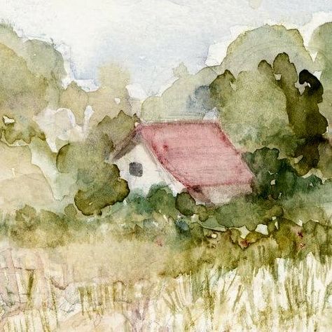 Little Cottage by the Sea Watercolor Farmhouse Watercolor Paintings, Simple Cottage Painting, Cottage Watercolor Painting Easy, Watercolor Cottage Simple, Summer Cottage Painting, English Cottage Watercolor Painting, Cottage Watercolor, Watercolor Cottage, Irish Cottage Watercolor