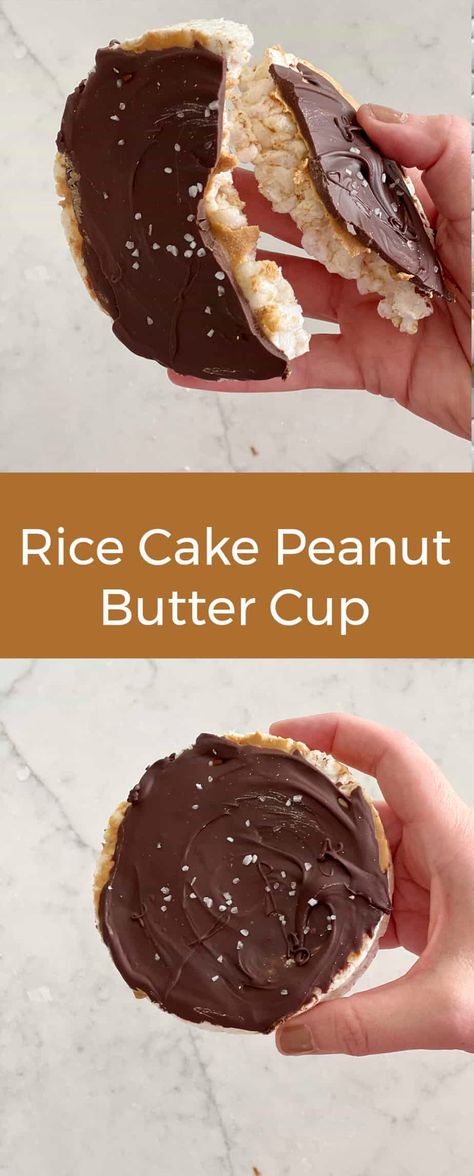 Rice Cake with Peanut Butter and Chocolate (A Giant PB Cup!) - traditionallycozy.com Pb Fit Recipes, Homemade Rice Cakes, Rice Cakes Peanut Butter, Rice Cake Peanut Butter, Rice Cake With Peanut Butter, Rice Cakes Healthy, Rice Cake Snacks, Chocolate Rice Cakes, Work Snacks