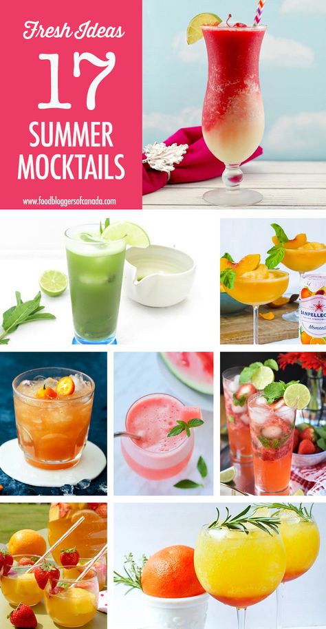 Summer Mocktail Recipe Ideas | Food Bloggers of Canada  over 15 ways to create delicious, refreshing summer virgin cocktails. Everything from sophisticated flavour palettes to family friendly drinks. All alcohol-free! Perfect for summer entertaining.  #mocktails #virgincocktails #foodbloggersofcanada Non Alcoholic Cocktails Summer, Frozen Mocktail Recipe, Summer Mocktail Recipe, Summer Mocktail Recipes, Summer Mocktail, Food Recipes Vegetarian, Summer Mocktails, Virgin Cocktails, Mocktail Drinks