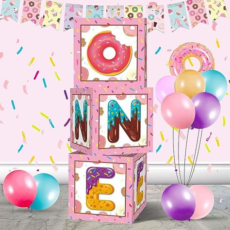 3pcs 11.8" sweet one donut balloon boxes, balloons are not included! [EASY TO ASSEMBLE]: The donut balloon boxes are folded before you open the package.It is easy to assemble and disassemble in just few minutes. Sweet One Backdrop, First Birthday Sweet One, Sweet One Party, Balloon Boxes, Donut Themed Birthday Party, First Birthday Balloons, Birthday Donuts, Donut Birthday Parties, First Birthday Party Decorations