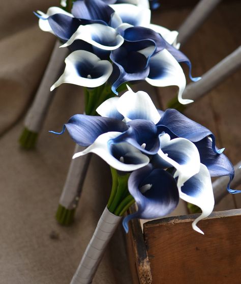 Calla Lily Bridesmaid Bouquet, Wedding Flowers Blue, Blue Picasso, Wedding Flower Guide, Cascading Bridal Bouquets, Calla Lily Bouquet, Elegant Bouquet, Lily Bouquet, Bridesmaids Bouquets