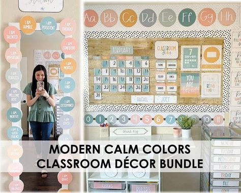 Calm Colors Classroom, Classroom Decor Pastel, Colors Classroom Decor, Calendar Classroom, Pastel Classroom Decor, Calming Classroom, Cool Fonts Alphabet, Pastel Classroom, Theme Pastel