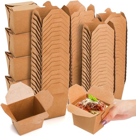 PRICES MAY VARY. Our Chinese take out boxes are made of 250g high density thicken kraft brown paper with restaurant-grade coated lining, leak-proof and grease-resistant, food-grade and strong, disposable but also strong to be reused. Perfect to hold greasy foods without spilling or seeping and package your food safely Coming with 100 packs of 8 oz take out food containers. Each disposable mini paper food box holds up to 8 ounces, measures approx. top: 3" L x 2.3" W; bottom: 2.3" L x 1.8" W; heig Food Packing Ideas, To Go Box, Paper Food Packaging, Cardboard Food, Take Out Food, Greasy Food, Food Box Packaging, Chinese Take Out, Paper Food