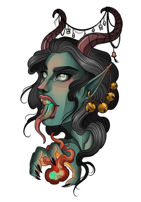 Lady Krampus Costume, Female Krampus Cosplay, Female Krampus, Krampus Tattoo, Lady Krampus, Krampus Art, Tattoo Fashion, Creepy Christmas, Hallows Eve