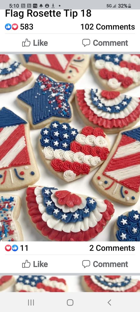 Patriotic Sugar Cookies, Patriotic Cookies, Buttercream Decorating, Patriotic Food, Patriotic Desserts, Blue Cookies, Summer Cookies, Sugar Cookie Frosting, Sugar Cookie Designs