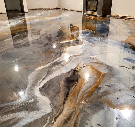 MarbleWRAP Metallic Epoxy Floor Coatings | 278 Liquid Floors Bluffton | Hilton Head S.C. Epoxy Floor Basement, Concrete Floors In House, Epoxy Concrete Floor, Epoxy Floor Designs, Metallic Epoxy Floor, Garage Floor Epoxy, Concrete Stained Floors, Concrete Coatings, Interior Fit Out