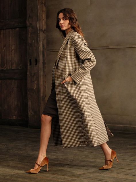 Long Plaid Woolen Coat, High-End British Style Overcoat Black and White Elegant  Long Sleeve Tweed Houndstooth,Plaid,Plain Regular Non-Stretch  Women Clothing, size features are:Bust: ,Length: ,Sleeve Length: Long Overcoat For Women, Classic Coats For Women, Coat Poses, Modern Scottish Fashion, Classic Brown Long Tweed Coat, Brown Tweed Long Coat, Plaid Single Breasted Long Sleeve Wool Coat, Tan Overcoat, Gingham Coat