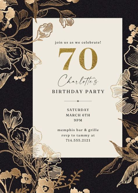 Birthday Invitation Template Free Editable, Birthday Invitation Design, 70 Birthday, 70th Birthday Invitations, Butterfly Birthday Cards, Template Birthday, Greetings Island, 70th Birthday Parties, Family Cards