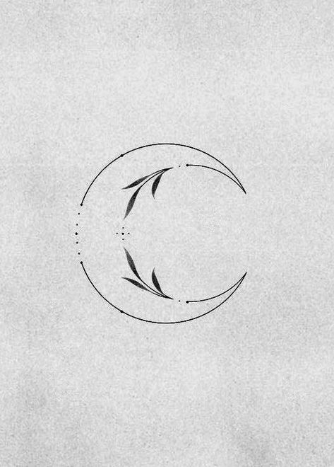 Unique Crescent Moon Tattoo, Small Simple Moon Tattoo, Moon With Leaves Tattoo, Moon Tattoos Women, Moon Tattoo Designs Minimalist, Moon Tatoos Woman, Circle Tattoos For Women, Moon Minimalist Tattoo, Rising Woman Symbol Tattoo