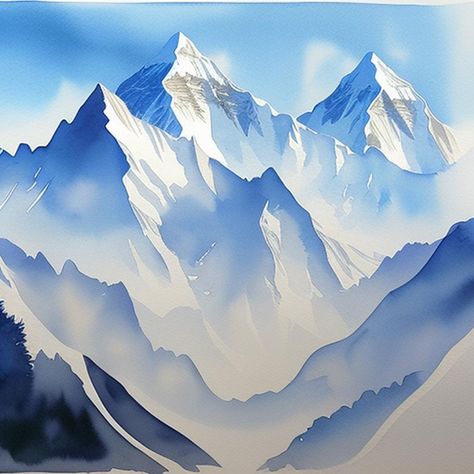 @tulis_artgallery Snow Covered Mountains Painting, Labradoodle Painting, Snow Mountain Painting, Watercolour Canvas, Painting Mountains, Snow Illustration, Himalayas Mountain, Himalayan Mountains, Mountain Illustration