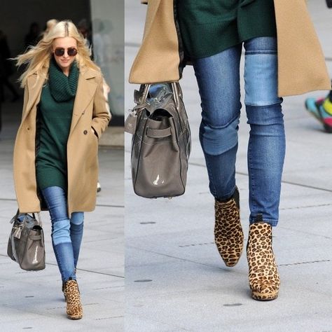 Outfits With Animal Print Boots, Leopard Booties Outfit, Leopard Boots Outfit, Fearne Cotton Style, Zapatos Animal Print, Outfit Botas, Animal Print Boots, Fearne Cotton, Leopard Print Boots