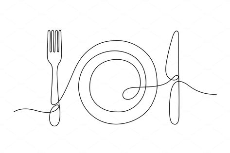 Cooking Line Art, Cutlery Tattoo, Food Outline Drawing, Knife Line Art, Dinner Doodle, Food Line Drawing, Eat Drawing, Kitchenware Illustration, Kitchen Line Art