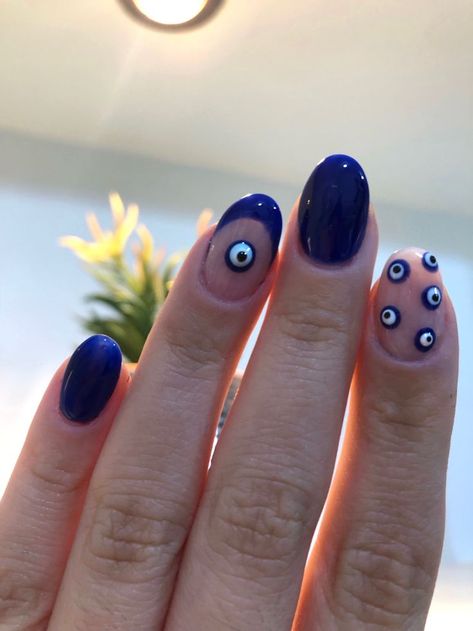 #nails #nailswag #nailstagram #nailsofinstagram #nailsart #nailsoftheday #nails2inspire #nailsalon #nailsonfleek #nailsdid #NailStyle #nailsdesign #nailsdone #nailsofig Small Evil Eye Nails, Evil Eye Nails Design Short, Blue Nail Designs Easy, Turkey Inspired Nails, Nail Evil Eye Design, Evil Eye Turkey, Chrome Evil Eye Nails, Turkey Eye Nails, Greek Evil Eye Nails