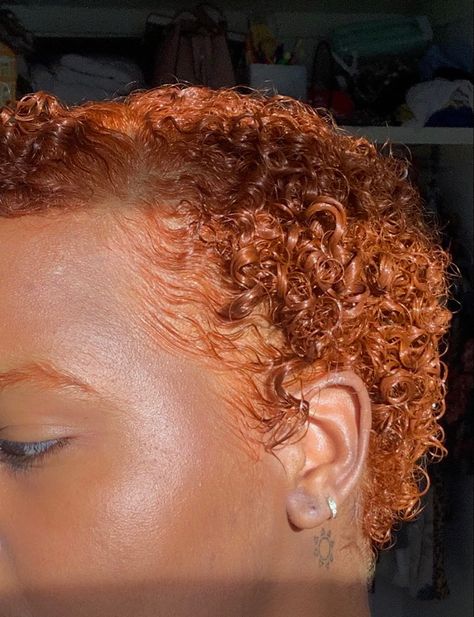 Auburn Short Natural Hair, Twa Auburn Hair Color, Big Chop Ginger Hair, Different Shades Of Ginger Hair Black Women, Auburn Twa Natural Hair, Ginger Big Chop, Ginger Tinted Hair, Short Hair Ginger Color, Copper Short Hair On Black Women