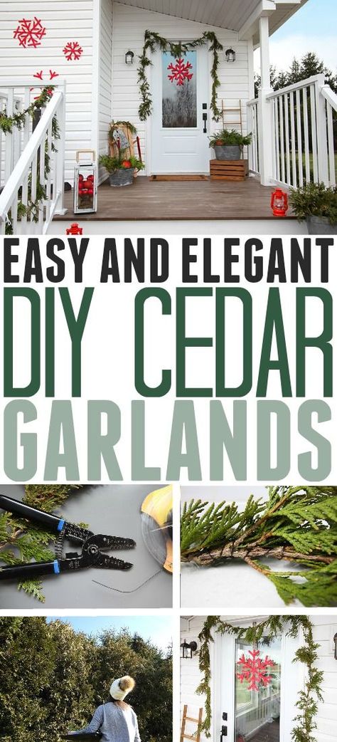 DIY cedar garland is such a classic and elegant choice for your Christmas decor, indoors or out. If you happen to have some cedar trees growing in your backyard, it's a project that's surprisingly quick to put together and super inexpensive! #DIYFreshGarlands #ChristmasGarlands #CedarGarlands Diy Cedar Garland, Garlands Christmas, Diy Garlands, Cedar Garland, Fresh Garlands, Creek House, Diy Christmas Garland, Christmas Decorations Garland, Mason Jar Flowers