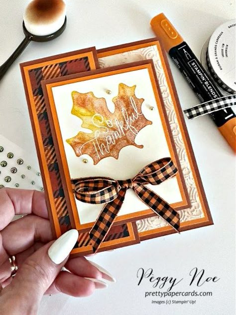 Fall Thank You Cards Handmade, Stampin Up Autumn Harvest, Fall Leaves Cards Handmade, Fall Sentiments For Cards, Stampin Up Top Note Ideas, Stampin Up Time Of Giving, Fall Tags Diy, 5 X 7 Cards, Stampinup Thanksgiving Cards