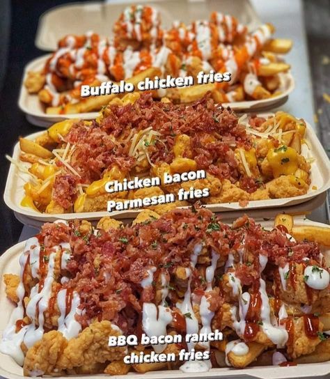 Chicken Bacon Ranch Fries, Bacon Ranch Fries, Ranch Fries, Buffalo Chicken Fries, Buffalo Fries, Parmesan Fries, Chicken Fries, Bacon Fries, Bbq Bacon