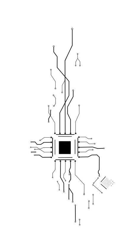 Electronic Tattoo Design, Interstellar Tattoo Minimalist, Cyberpunk Drawing Sketch, Tech Tattoo Ideas, Bluetooth Tattoo, Cyberpunk Sketch, Cyberpunk Tattoos, Computer Tattoo, Circuit Tattoo