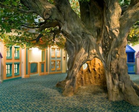 Tree In House, Indoor Treehouse, Tree Interior Design, Indoor Tree House, Tree Library, Pretend City, Indoor Playroom, Tree Interior, Enchanted Tree