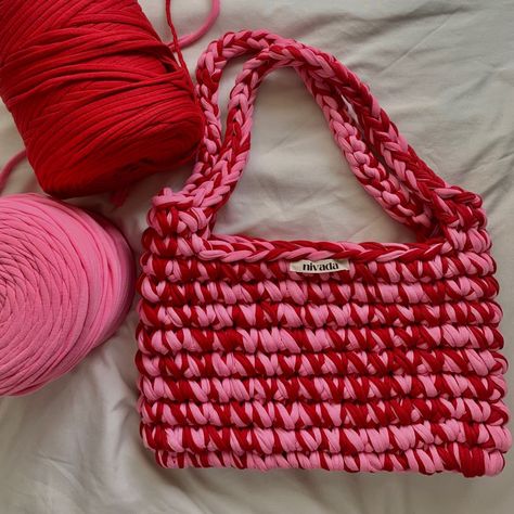 Want to make a statement without saying a word? Carry one of our hand-crafted bags made from upcycled materials. Each piece is unique, just like you. Grab yours now before they're gone, because once they're out of stock, you'll be stuck admiring them from someone else's feed. Free shipping from Indonesia. #crochet #fashion #crochetbagpattern #sustainable Crochet Bag T Shirt Yarn Free Pattern, Crochet With T Shirt Yarn, Crochet Pattern Free Bag, Chunky Crochet Bag Pattern Free, Easy Crochet Bag Tutorial, Crochet Big Bag, Easy Crochet Tote Bag, Yarn Bag Tutorial, T Shirt Yarn Crochet