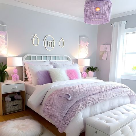 Pink Purple White Aesthetic Room, Lavender And Pink Bedroom Ideas, Bedrooms Purple Aesthetic, Light Pink And Purple Bedroom, Pastel Blue And Purple Bedroom, Pink And Purple Home Decor, Lavender Theme Bedroom, Purple Pink Bedroom Ideas, Pink And Purple Room Ideas Bedrooms