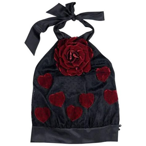 Preowned Moschino Black Lace Halter Top With Red Velvet Rose And... ($150) ❤ liked on Polyvore featuring tops, halter tops, tank tops, red, velvet top, red halter top, moschino top and velvet halter top Rosette Top, Red Velvet Top, Red Halter Top, Tie Halter Top, Red Lace Top, Lace Halter Top, Lacy Tops, Velvet Rose, Velvet Heart