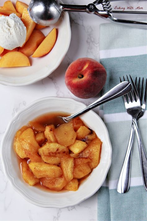 Crock Pot Cinnamon Peaches Peaches In Crockpot, Peaches Crockpot Recipes, Peach Ice Cream Topping, Cinnamon Peaches, Brown Sugar Peaches, Fresh Peach Recipes, Peach Compote, Spiced Peaches, Compote Recipe