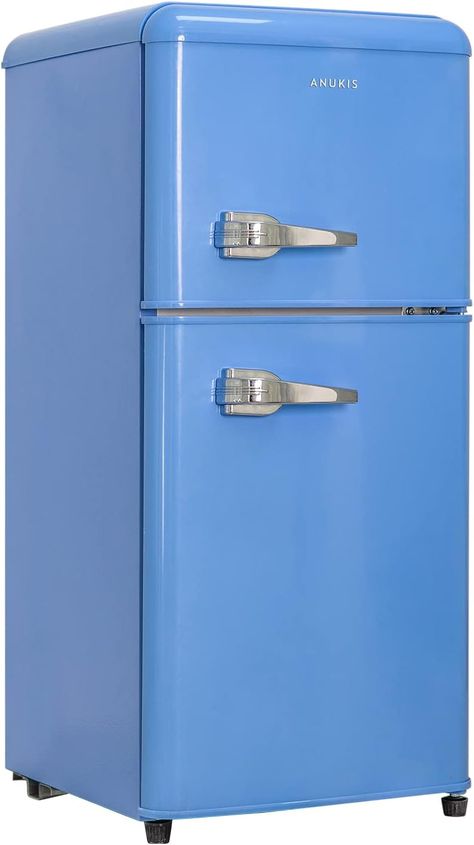 RETRO: Refrigerator with Freezer, 3.5 Cu.Ft 2 Door Mini Fridge For Apartment/Dorm/Office/Family/Basement/Garage Retro Blue Blue Mini Fridge, College Fridge, Blue Fridge, Family Basement, Refrigerator Ideas, Uk Life, Smeg Fridge, Retro Refrigerator, Basement Garage